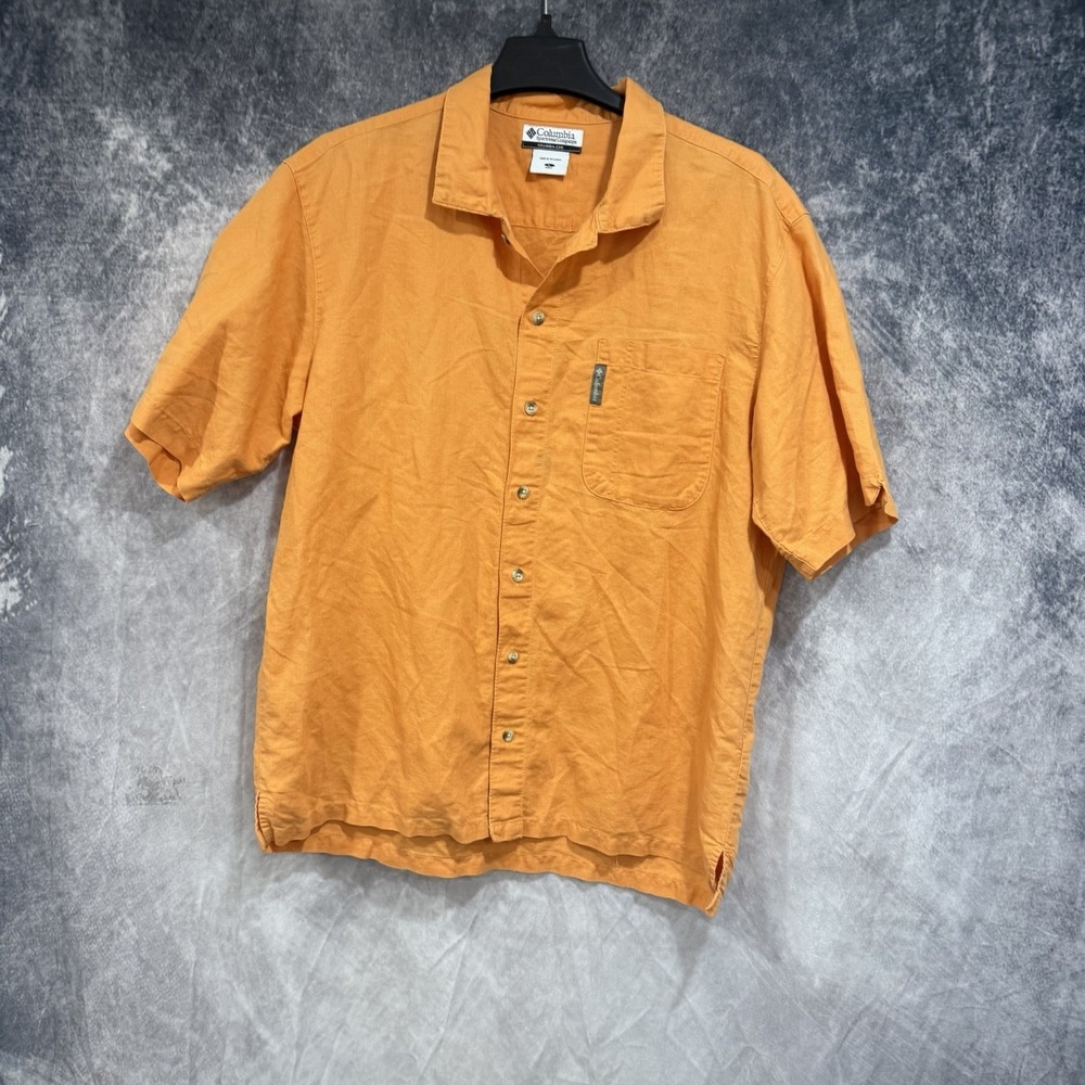 Columbia Shirt Men's Orange Ramie Blend Short Sleeve Button Shirt Casual